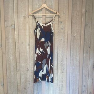 LOFT Brown and Blue Midi Dress